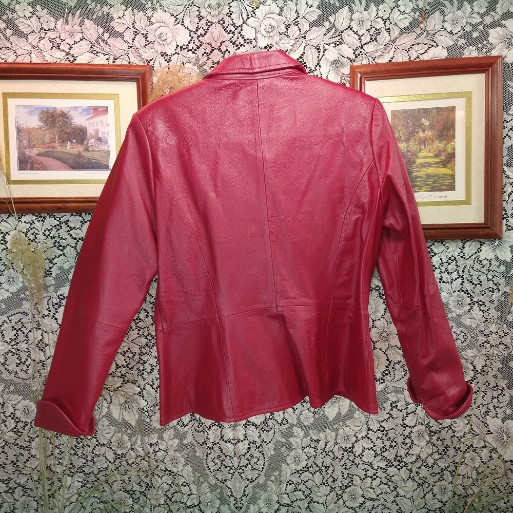 Shape Fx Red Leather Jacket Cropped Princess Seam… - image 3